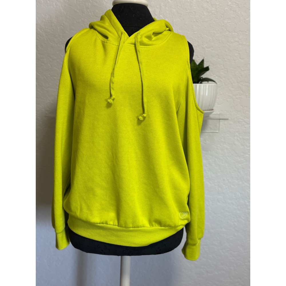 Savvi Neon Lime Green Cold Shoulder Hoodie Sweatshirt Large ChartreuseActivewear
